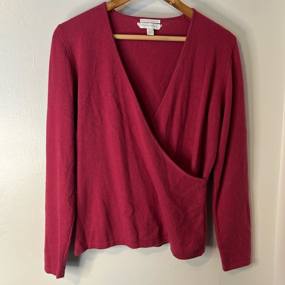 Charter Club Women's V-Neck Wrap Sweater in Deep Berry